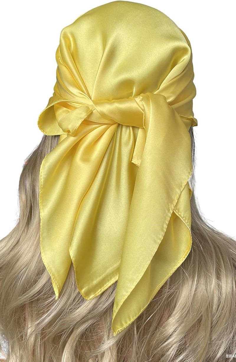 Chung Women's Square Satin Scarf 27.5" Bandanas Solid 50s Retro Neck Scarves Emulation Silk Handbag Hair Ribbons Necktie - Image 2